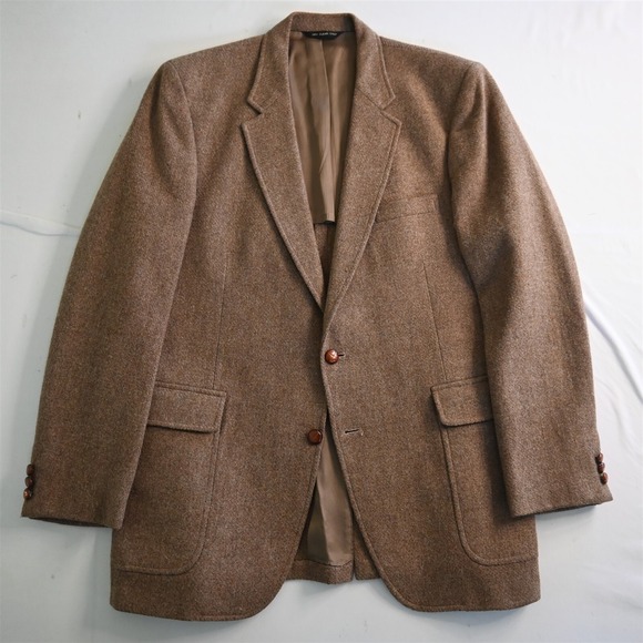 Vtg Woodmere 44L Brown Tweed 100% Wool Mens Blazer Suit Jacket Sport Coat